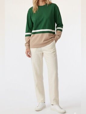 Aritzia TNA Green & Tan Oversized Long Sleeve Crewneck Top Size Extra Small